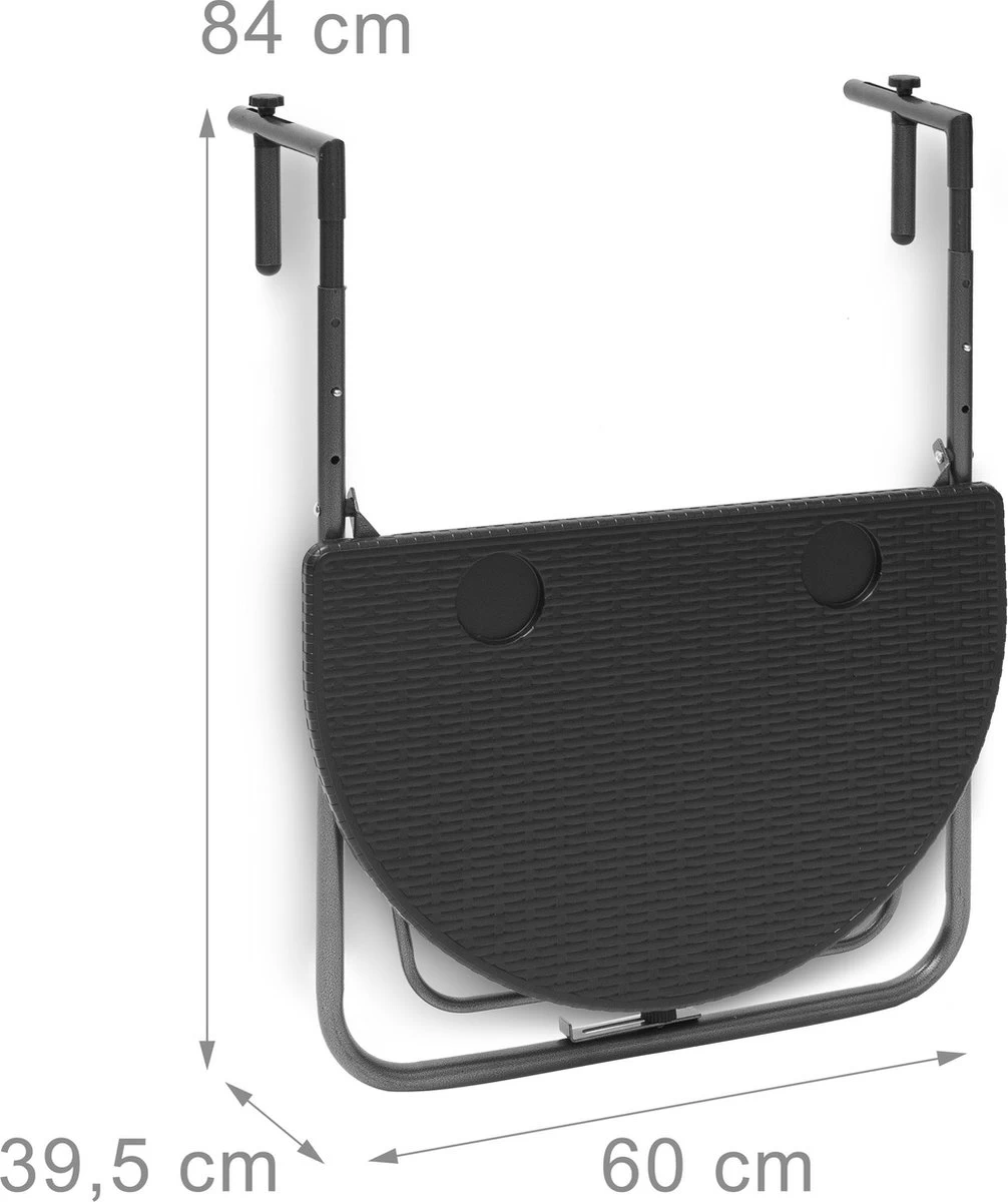 Relaxdays Balkontafel Inklapbaar, Balkon Tafel Rotan, Hangtafel Reling - Zwart - Afbeelding 7