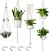 4 Stuks Plantenhangers - Boho Handgeweven Katoen Hangpot Voor Binnen/Buiten - Bloempot Met Kralen - Macramé Touw/Koord Hangplant Houder - Bohemian Wandhanger Decoratie - Verticale Tuin Plant Hanger Bloempothouder Planthanger Wit