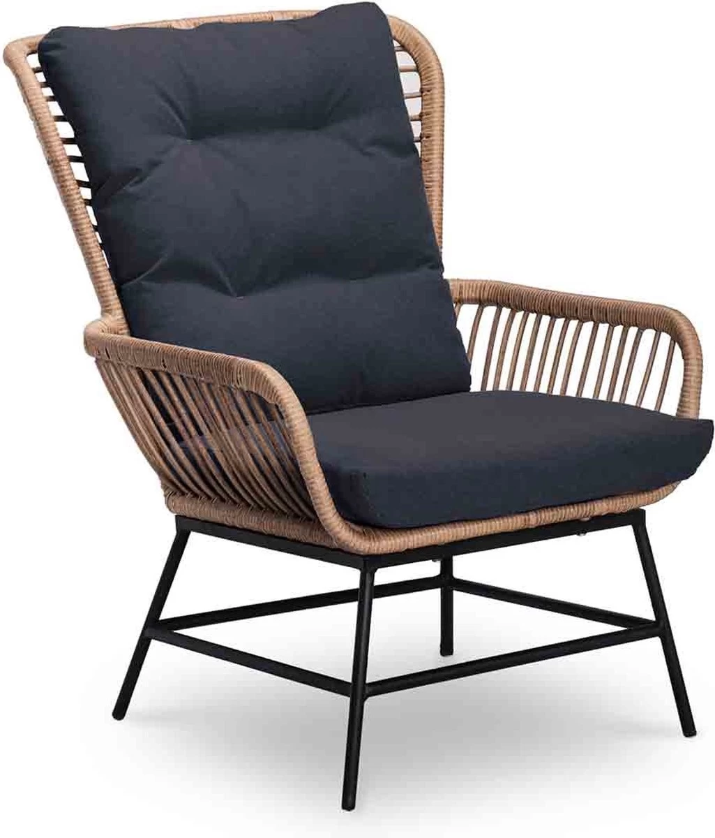 BUITEN Living Dex Wicker Loungestoel Tuin Incl. Wicker Voetenbank | Wicker + Aluminium | Bamboe Antraciet - Afbeelding 6