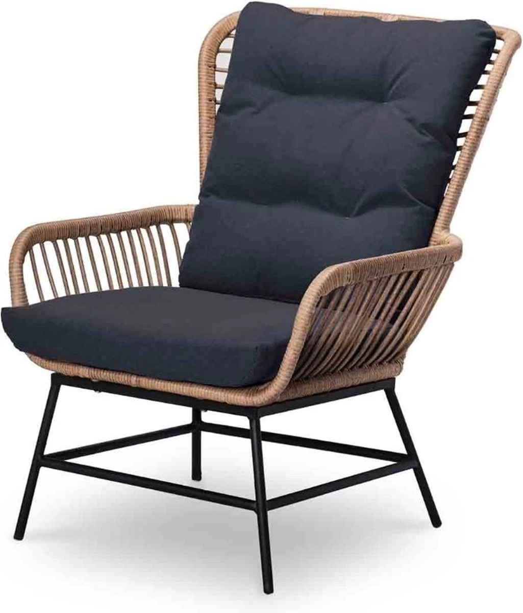 BUITEN Living Dex Wicker Loungestoel Tuin Incl. Wicker Voetenbank | Wicker + Aluminium | Bamboe Antraciet - Afbeelding 14
