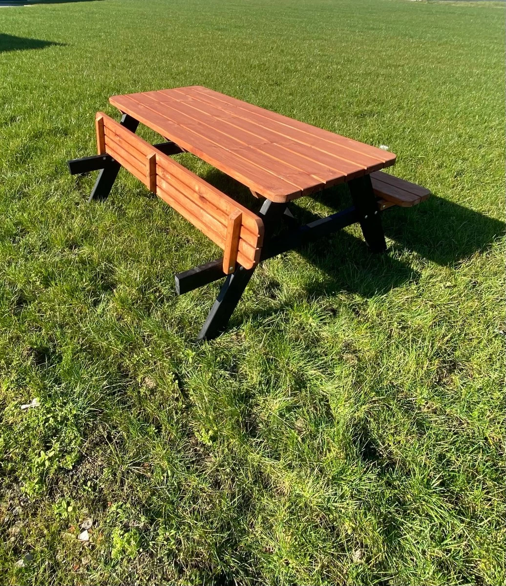 Goedkopepicknicktafels.nl | Zwart Bruine XL Picknicktafel Bruno | Tuintafel 6 Persoons | Bruin Zwart Gespoten Gedroogd Grenen Hout! - Afbeelding 4