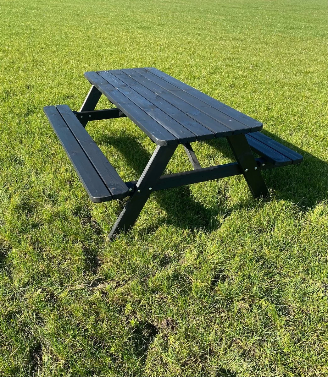 Goedkopepicknicktafels.nl | Zwarte XL Picknicktafel | Tuintafel 6 Persoons | Zwart Gespoten Gedroogd Grenen Hout! - Afbeelding 5