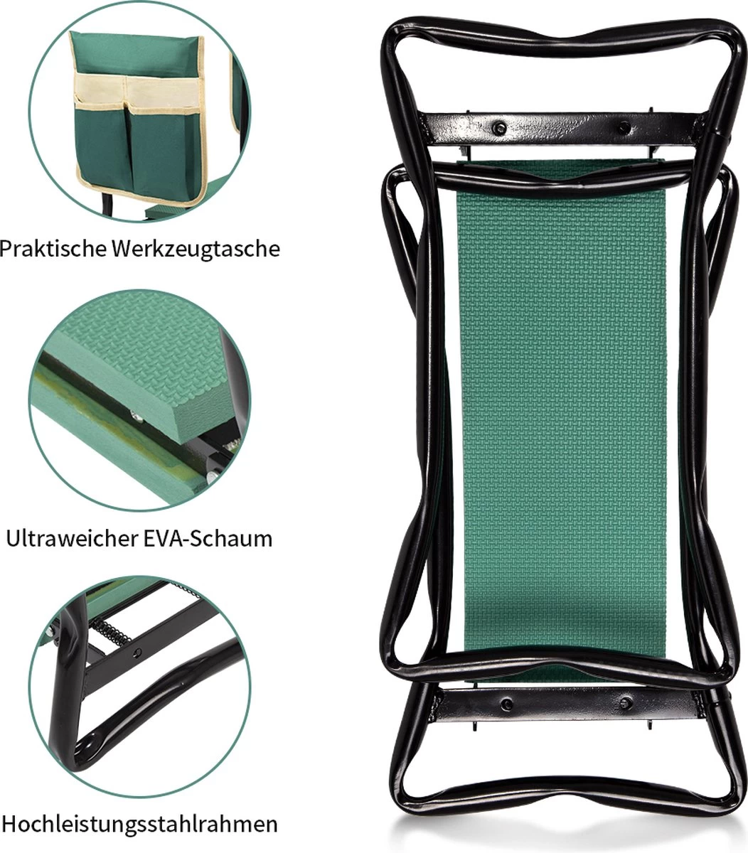 Uten - Kniebankje Tuin - Knie Steun - Tuinkruk Inklapbaar - Kniesteun Tuinieren - Kniekussen - Tot 150 Kg - Groen - Afbeelding 5