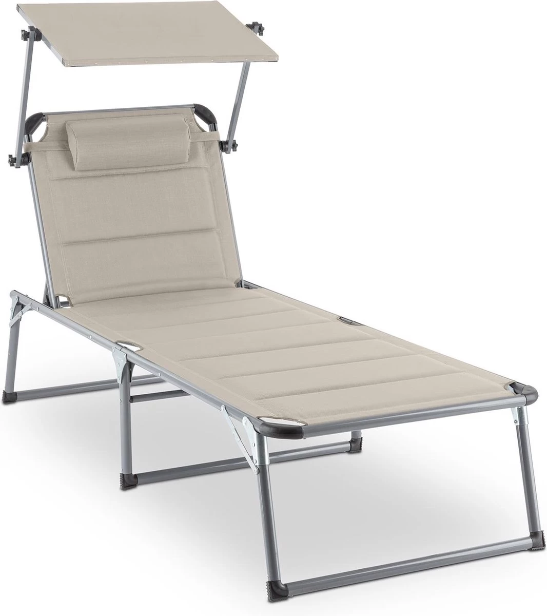 Blumfeldt Amalfi Ligstoel Tuin , Ligbed 70x37x200cm , Schuimrubberbekleding En Hoofdkussen , Rugleuning Verstelbaar Op 5 Standen , Zonnekap Voor Zonnebaden Zonder Verblind Te Worden