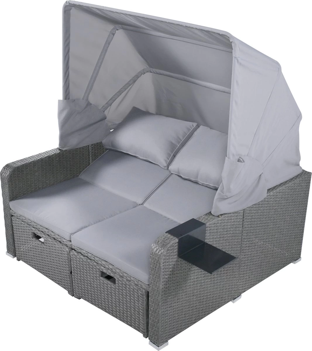 Polyrattan Patio Rieten Meubels Set Voor 2 Personen-Outdoor Rattan Sofa Set Met Intrekbare Luifel-lounge Bank-PE Rotan Loveseat Voor Achtertuin Veranda Tuin Zwembad Balkon-grijs - Afbeelding 17