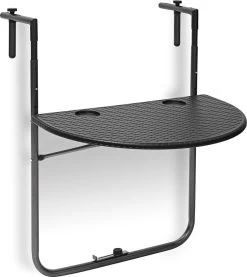 Relaxdays Balkontafel Inklapbaar, Balkon Tafel Rotan, Hangtafel Reling - Zwart