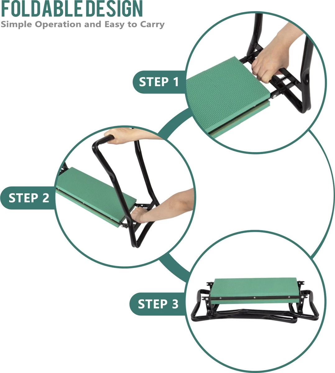 Uten - Kniebankje Tuin - Knie Steun - Tuinkruk Inklapbaar - Kniesteun Tuinieren - Kniekussen - Tot 150 Kg - Groen - Afbeelding 4