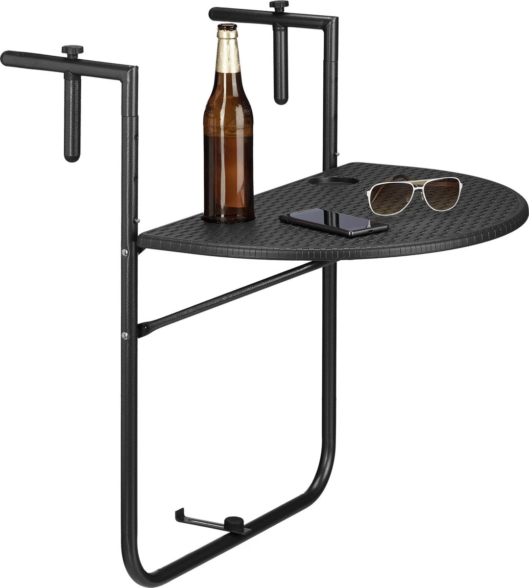 Relaxdays Balkontafel Inklapbaar, Balkon Tafel Rotan, Hangtafel Reling - Zwart - Afbeelding 8