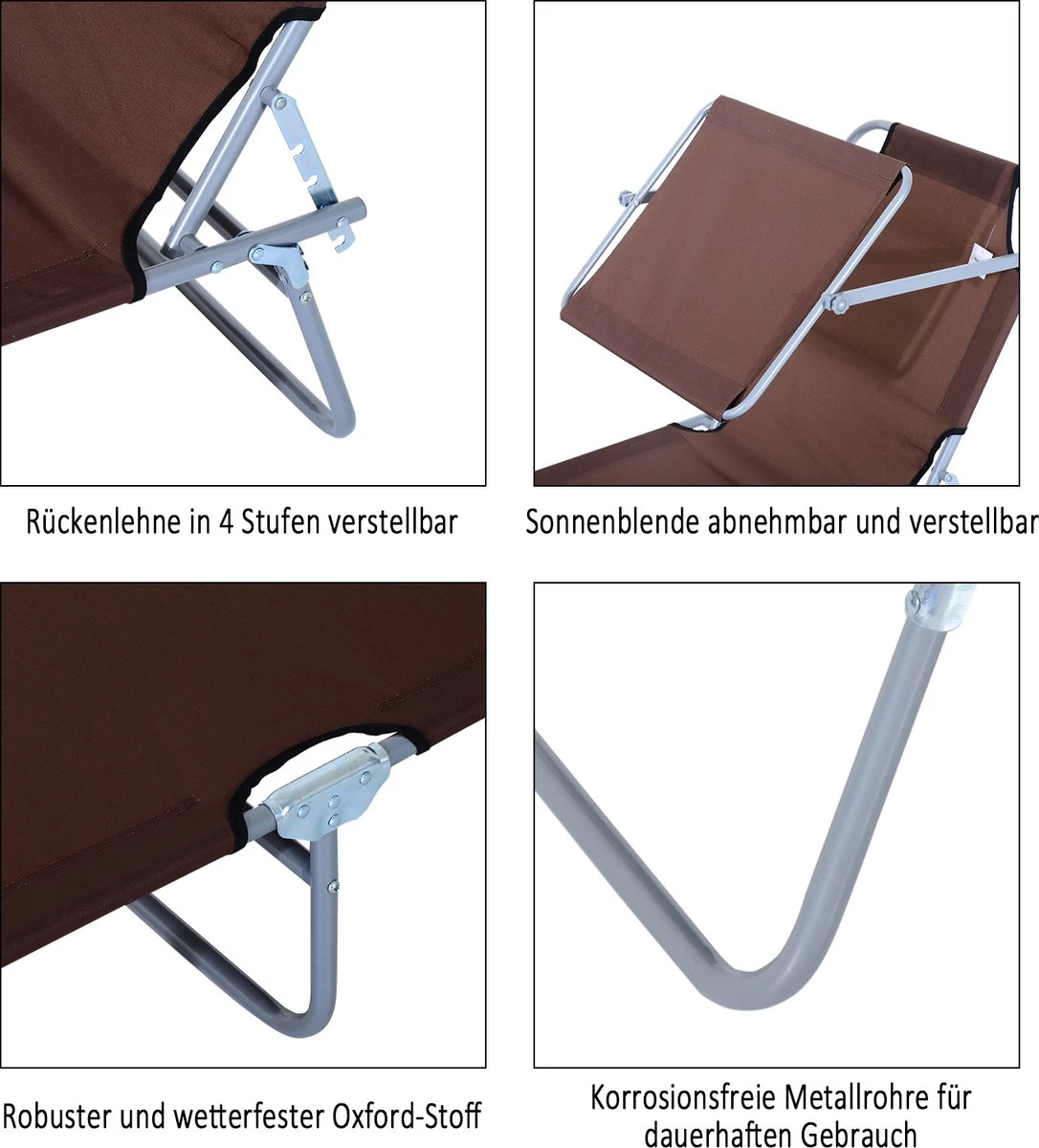 Outsunny Ligstoel Ligbank Voor Buiten Ligstoel Voor Op Het Strand Inklapbaar Met Zonnedak 3 Kleuren 84B-001 - Afbeelding 3
