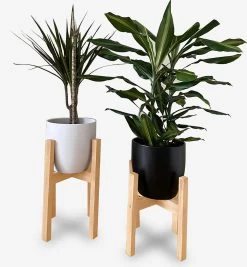 Plantenstandaard | Set Van 2 | Diameter Tot 24 Cm | Plantenkruk | Bloempotten Voor Binnen | Plantentafeltje Voor Binnen | Bloempot Standaard | Plantenstandaard Binnen | Hout | Licht Bruin
