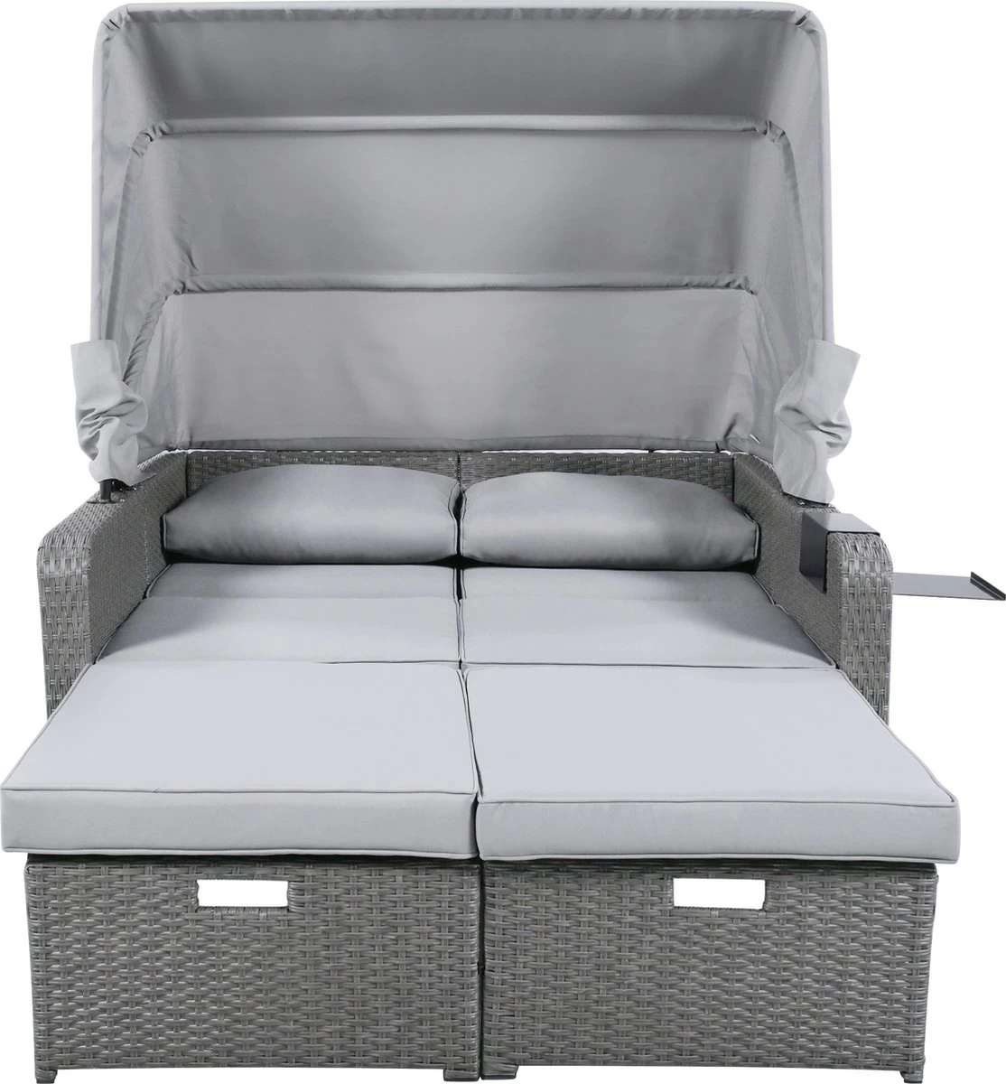 Polyrattan Patio Rieten Meubels Set Voor 2 Personen-Outdoor Rattan Sofa Set Met Intrekbare Luifel-lounge Bank-PE Rotan Loveseat Voor Achtertuin Veranda Tuin Zwembad Balkon-grijs - Afbeelding 2