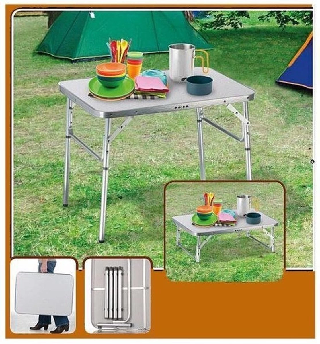 Camp Active Campingtafel - Opvouwbaar - 2 Hoogtes - 75 X 55 X 25-59 Cm - Afbeelding 8