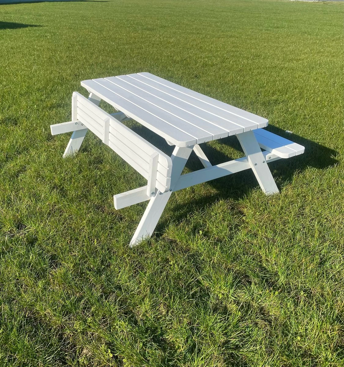 Goedkopepicknicktafels.nl | Witte XL Picknicktafel | Tuintafel 6 Persoons | Wit Gespoten Gedroogd Grenen Hout! - Afbeelding 3
