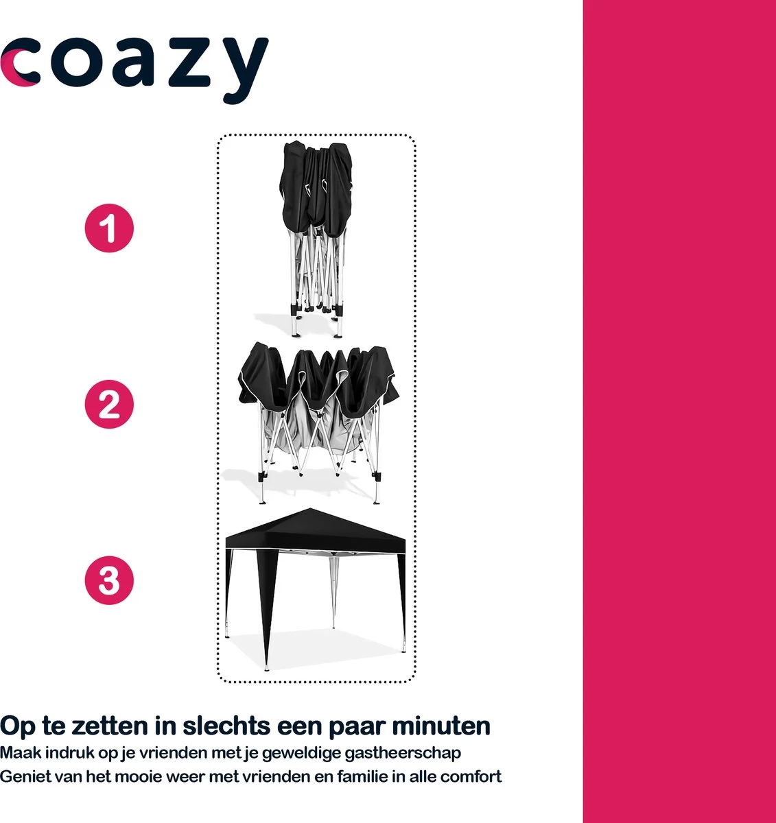 Coazy Waterdichte Partytent 3x3 Meter Opvouwbaar - Paviljoen - Easy Up - Pop-up Tent Met Haringen, Touw En Anti Slip Poten - Waterdicht - Partytenten Weerbestendig - Afbeelding 7