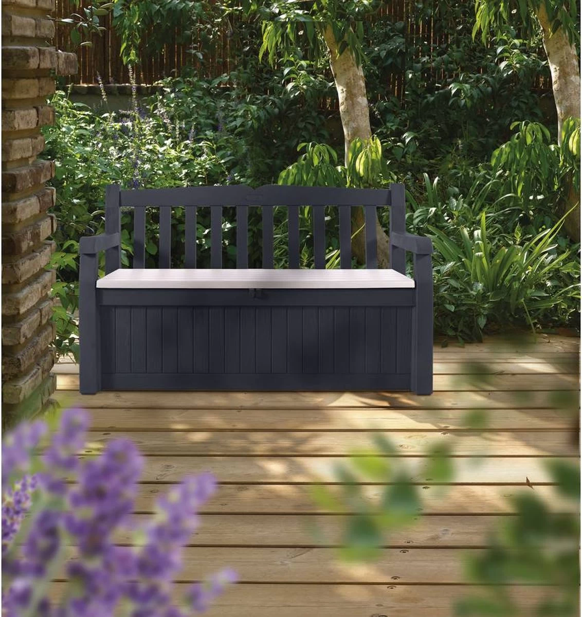 Keter Eden Garden Bench Opbergbank - 265L - 140x60x84cm - Zwart/Grijs - Afbeelding 8