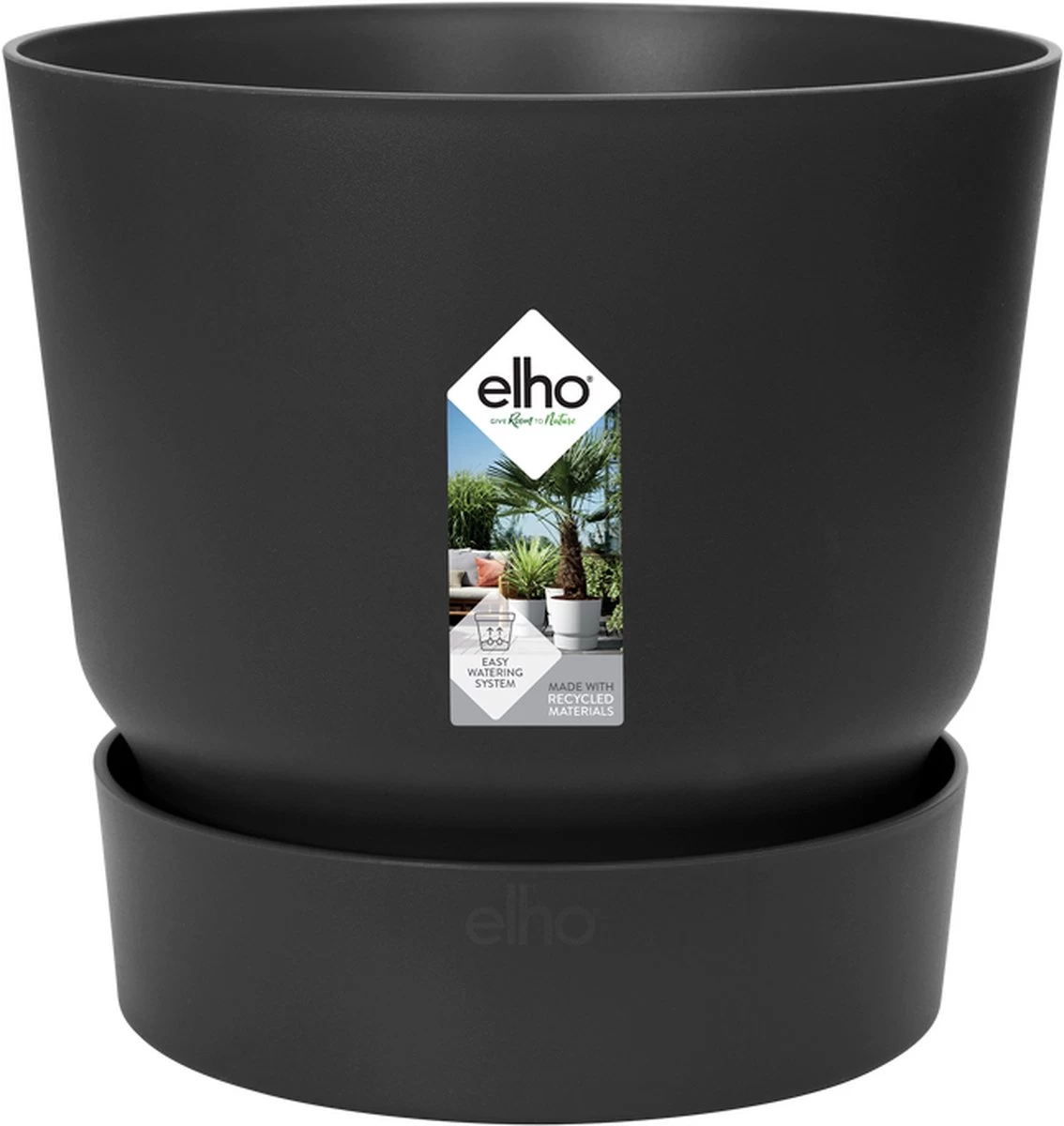 Elho Greenville Rond 30 - Grote Bloempot Voor Buiten - Gemaakt Van Gereycled Plastic - Ø 29.5 X H 27.8 Cm - Living Black - Afbeelding 3