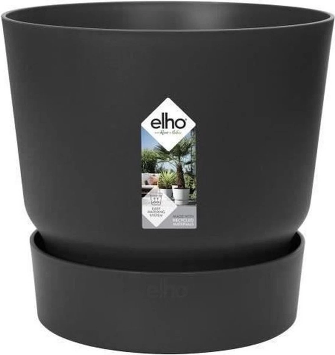 Elho Greenville Rond 30 - Grote Bloempot Voor Buiten - Gemaakt Van Gereycled Plastic - Ø 29.5 X H 27.8 Cm - Living Black - Afbeelding 9