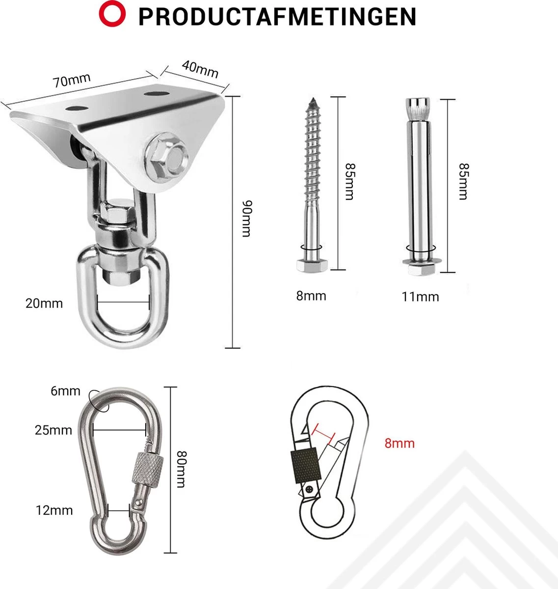 Ophangsysteem - Plafondhaak RVS - Ophanghaak TRX - Hangstoel Buiten - Hangstoel Binnen – Schommelstoel - Schommel - Bokszakken - RVS - 300kg - Afbeelding 3