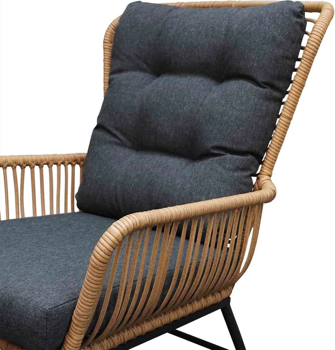 BUITEN Living Dex Wicker Loungestoel Tuin Incl. Wicker Voetenbank | Wicker + Aluminium | Bamboe Antraciet - Afbeelding 2