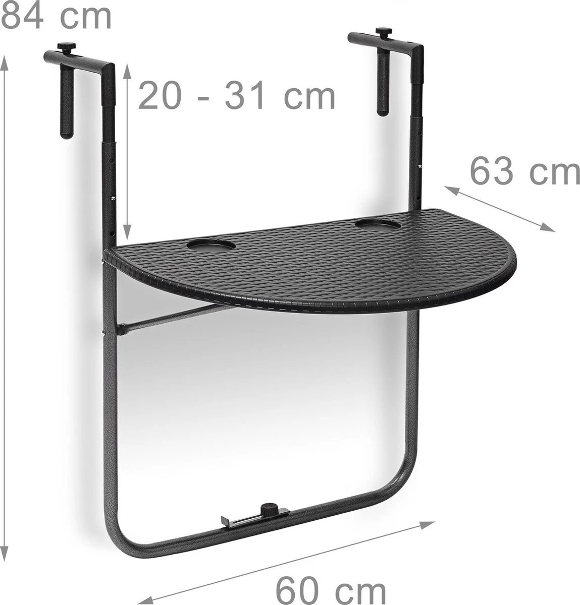 Relaxdays Balkontafel Inklapbaar, Balkon Tafel Rotan, Hangtafel Reling - Zwart - Afbeelding 5