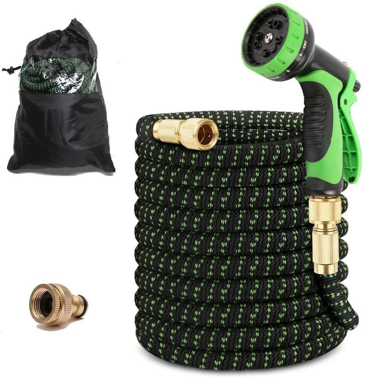 MD-Goods ® Super Sterk Uitrekbare Tuinslang Tot 30 Meter + GRATIS Tas En Koppelstuk - Tuinsproeier - Tuin Besproeien - Waterslang - Sproeikop - Groen - Flexibel Elastisch