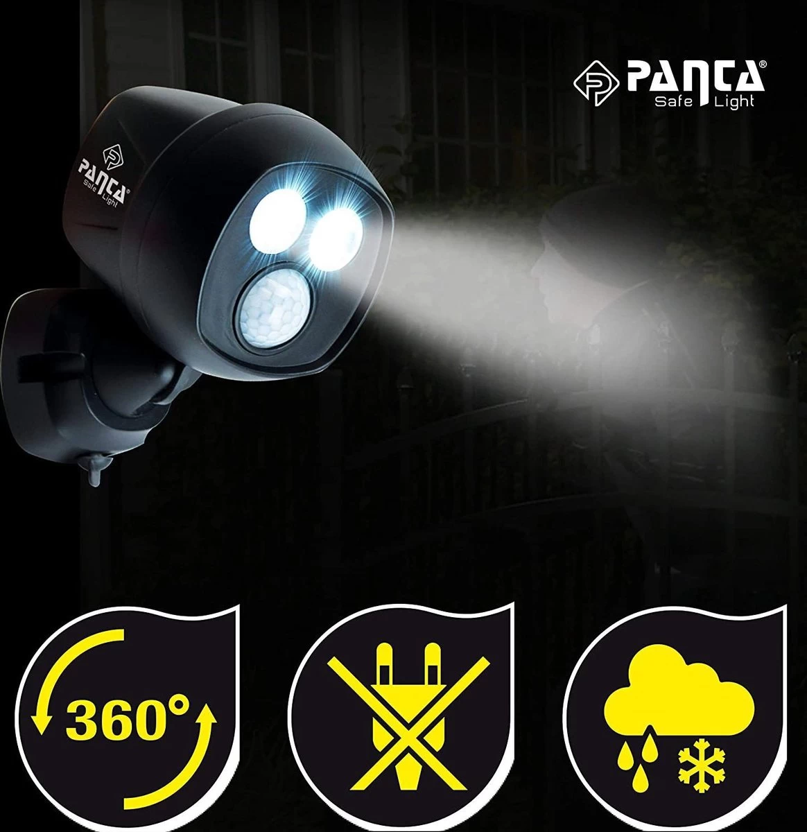 Panta Safe Light LED Buitenlamp Met Sensor - Weerbestendige Buitenlamp Met Bewegingssensor En Daglichtsensor - Zwart - Afbeelding 2