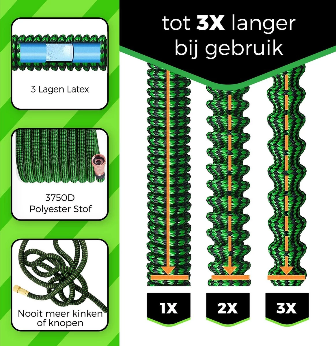MD-Goods ® Super Sterk Uitrekbare Tuinslang Tot 30 Meter + GRATIS Tas En Koppelstuk - Tuinsproeier - Tuin Besproeien - Waterslang - Sproeikop - Groen - Flexibel Elastisch - Afbeelding 5