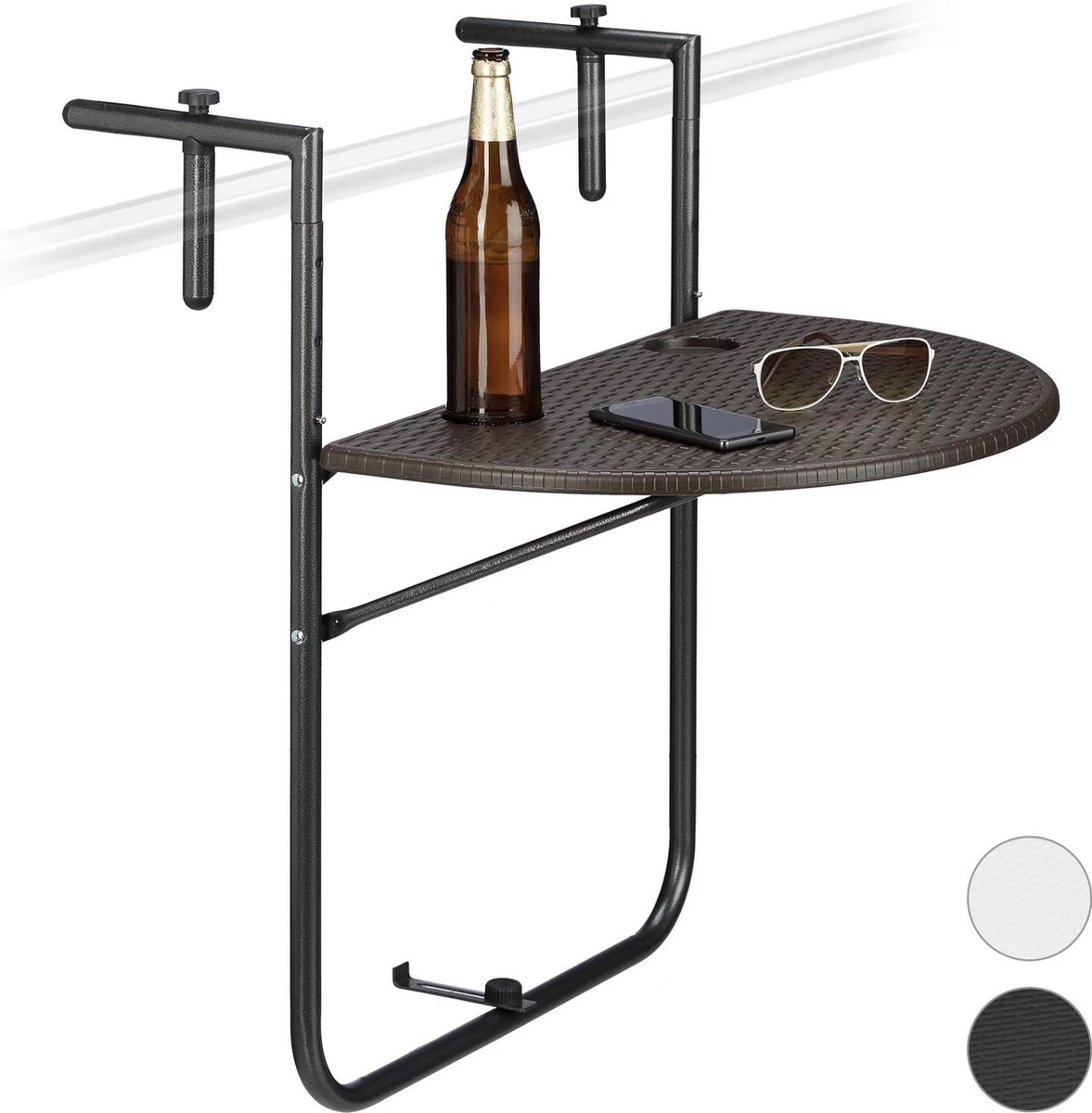 Relaxdays Balkontafel Inklapbaar, Balkon Tafel Rotan, Hangtafel Reling - Zwart - Afbeelding 2