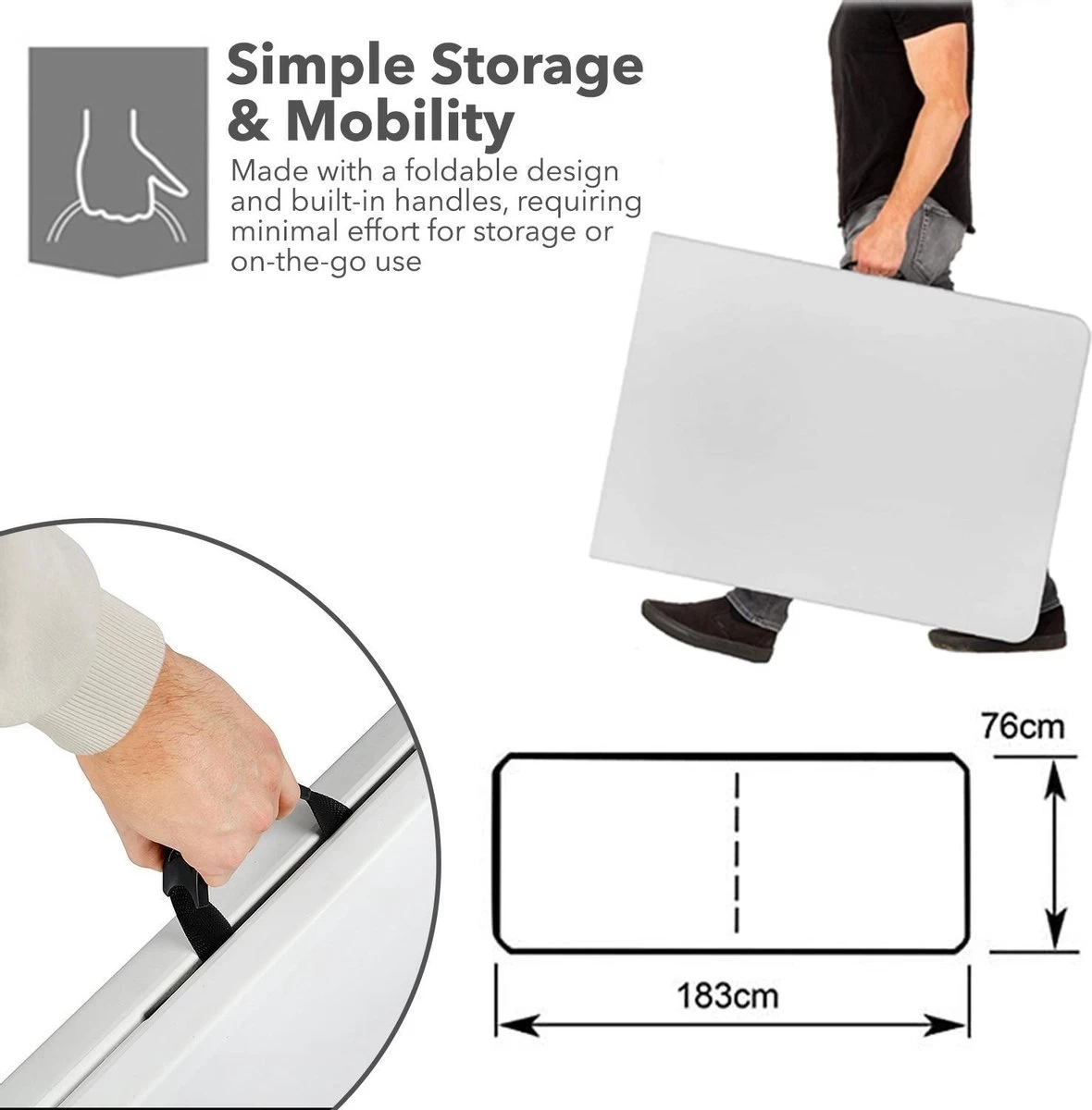 MaxxGarden Vouwtafel - Opvouwbare Kampeer Tafel - Tuin - Camping - Binnen - Weersbestendig - 180 X 74 X 74cm- Wit - Afbeelding 7
