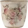 Clayre & Eef Bloempot Ø 11x10 Cm Roze Beige Keramiek Rond Bloemen Bloempot Binnen Plantenpot Plant Pot