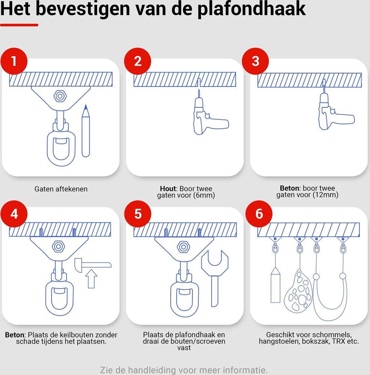 Ophangsysteem - Plafondhaak RVS - Ophanghaak TRX - Hangstoel Buiten - Hangstoel Binnen – Schommelstoel - Schommel - Bokszakken - RVS - 300kg - Afbeelding 8