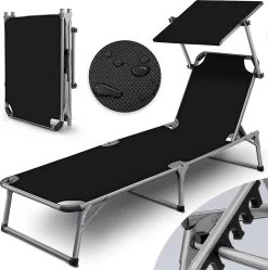 Sens Design Zonnebed - Ligbed Inklapbaar Met Zonneklep - Zwart