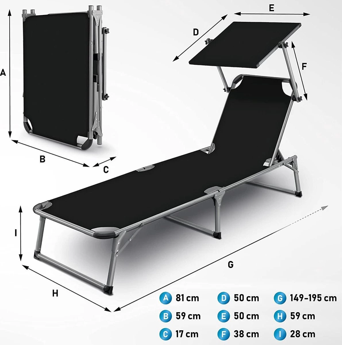 Sens Design Zonnebed - Ligbed Inklapbaar Met Zonneklep - Zwart - Afbeelding 6