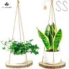 Set Van 2 Boomstam Rond Wandrek Plantenhangers - Boho Jute Houten Plantenrek - Hangpot Voor Binnen/Buiten - Hangende Bloempot Plank - Hangplant Houder - Bohemian Macrame Stijl Wandhanger - Hangplank Plant Hanger - Planthanger - Ø Rond 25-20cm