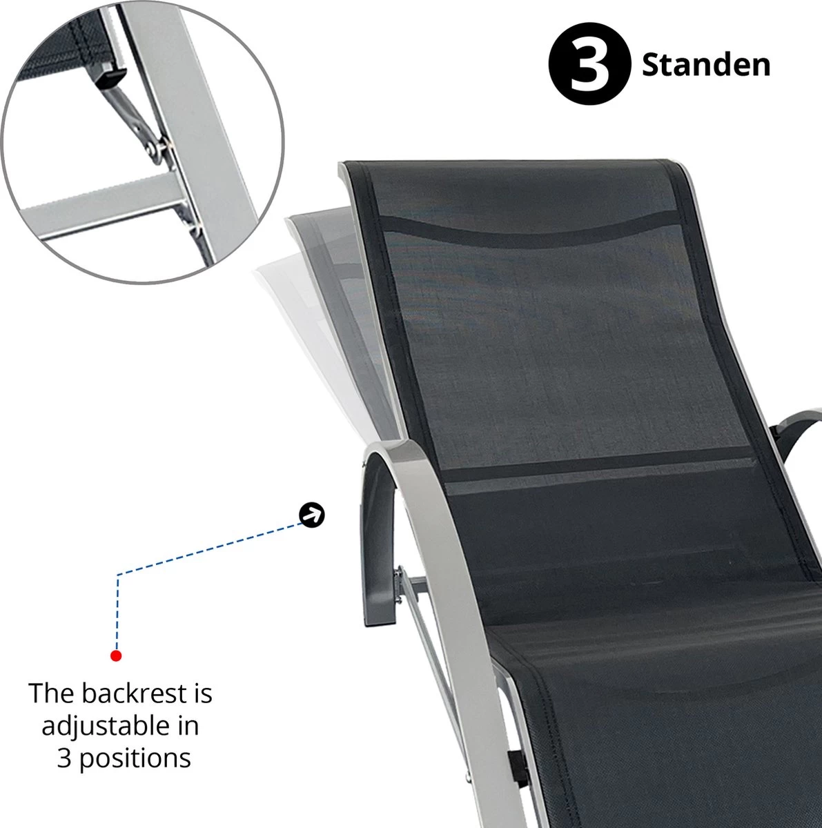 MaxxGarden Ligbed Set - 2 Stuks Zwart - Met Tafel - Sun Loungers - Loungebed - Afbeelding 4