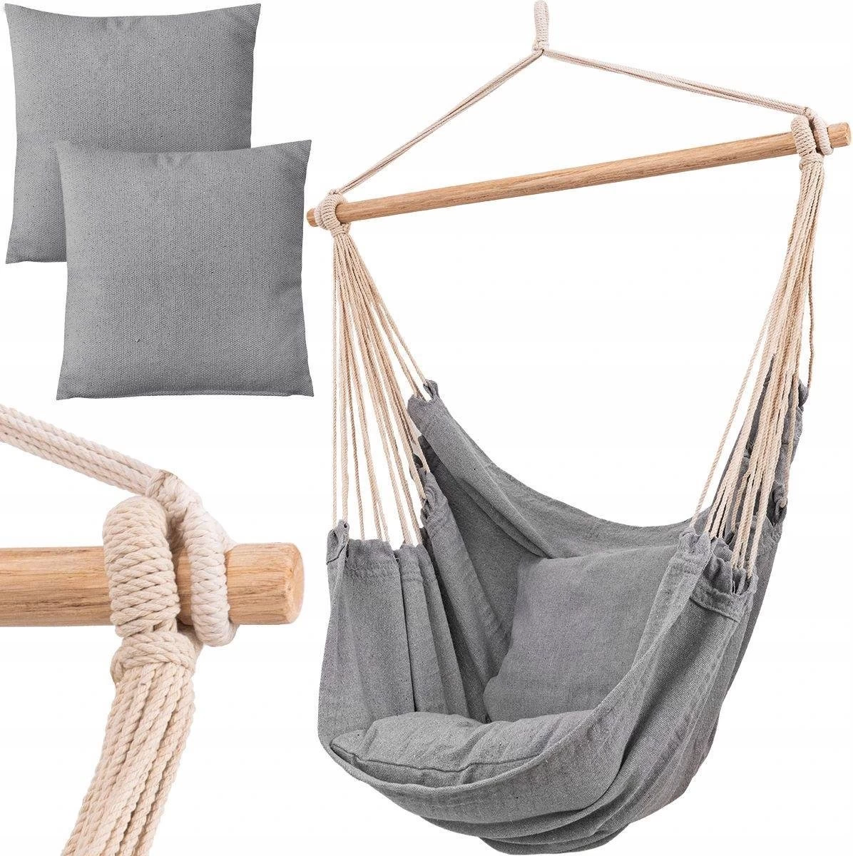 RENALUX Hangstoel Buiten En Binnen - Hangstoel Voor Binnen - Hangstoel Zonder Standaard - Hangstoel Cocoon - Gratis 2 Zachte Kussens - 150 KG - Grijs