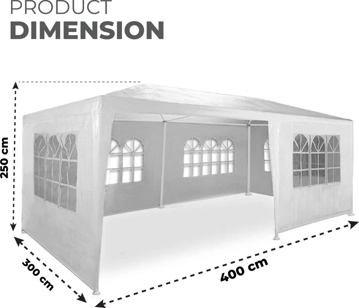 MaxxGarden Partytent - Paviljoen - 300 X 600 X 250 Cm - Met Zijwanden - Waterdicht Pro - 32mm Buizen – Wit - Afbeelding 2