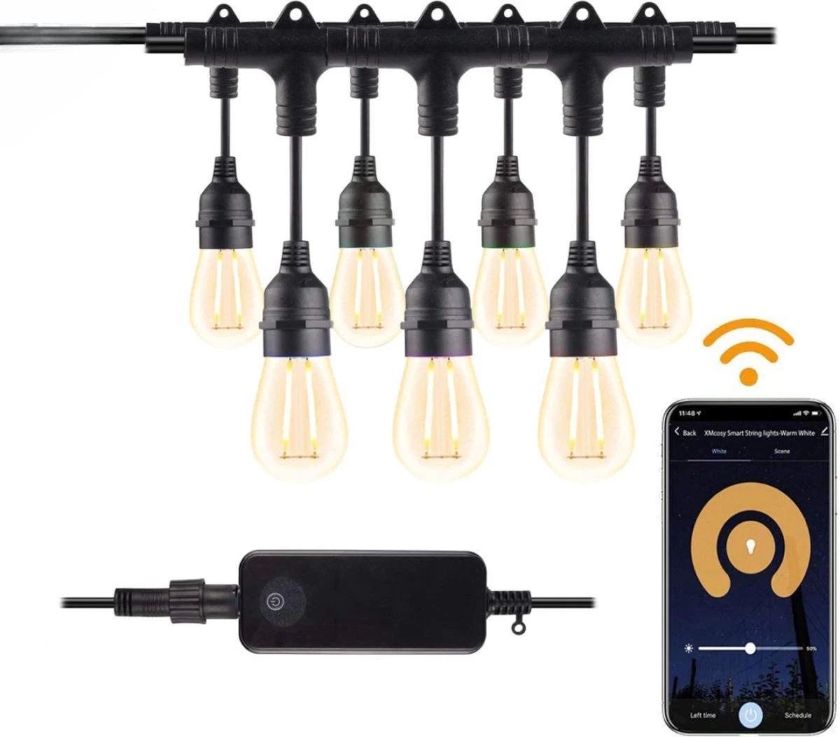 Nince Smart Tuinverlichting 15 Meter - Bedien Met Smartphone - Sfeerverlichting Voor In De Tuin - Lichtsnoer - Tuinverlichting Met Snoer - E27