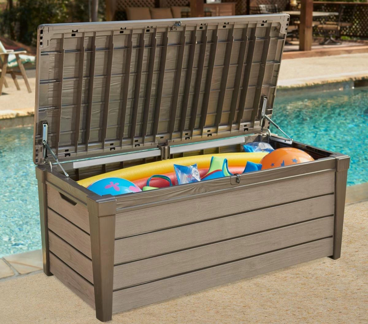 Keter Brushwood Opbergbox - Kussenbox - 455L - 145x69,7x60,3cm - Taupe - Afbeelding 4