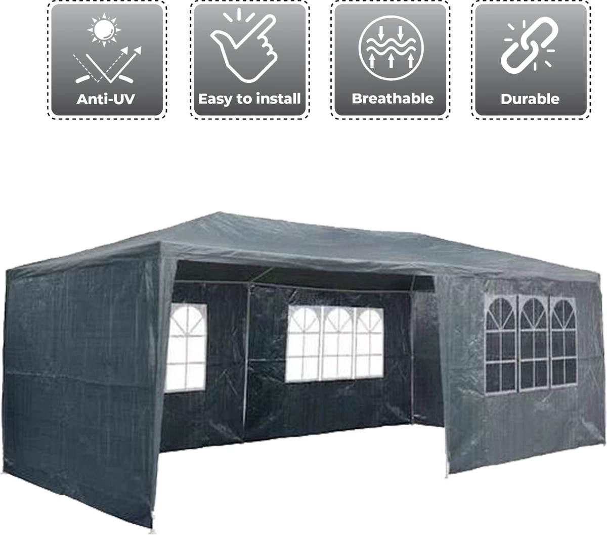 MaxxGarden Partytent - Paviljoen - 3x6m - Incl. Zijwanden - Waterdicht - Antraciet - Afbeelding 4