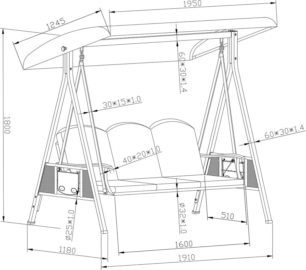 SORARA® Luxe Schommelbank Met Zonnescherm - Bruin - Zware Kwaliteit. - Afbeelding 2