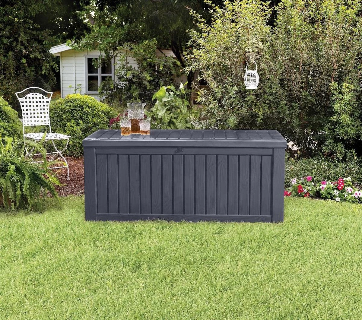 Keter Rockwood Opbergbox - 570L - 155x72,4x64,4cm - Grafiet - Afbeelding 9