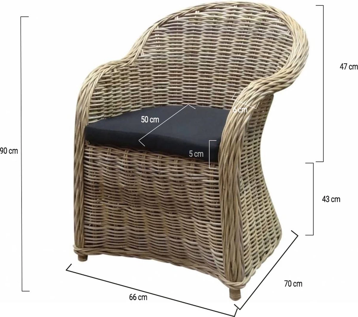 Roma Dining Tuinstoel Naturel Rotan - Suntech Kussen - Afbeelding 3