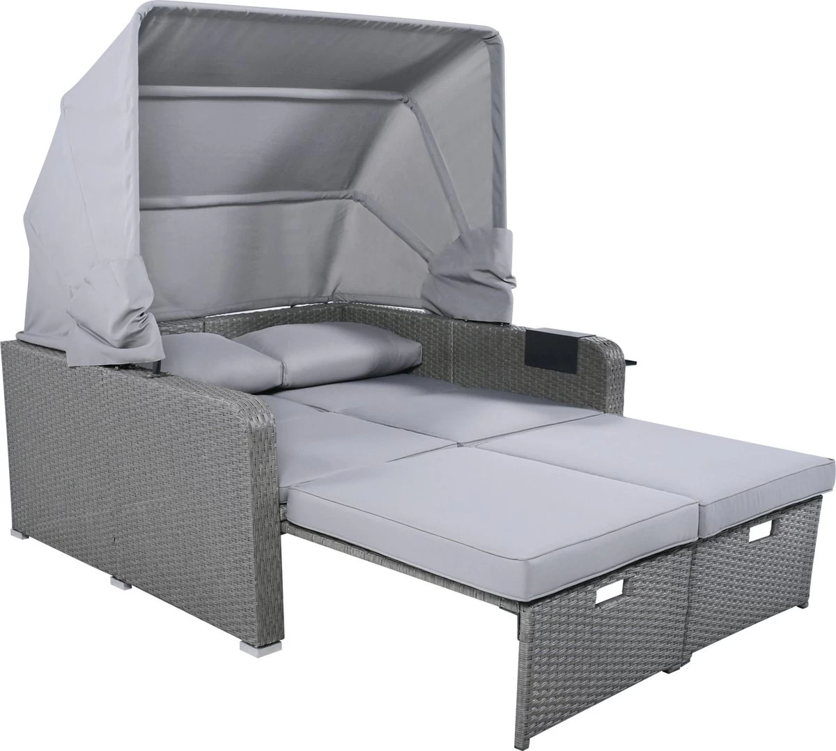 Polyrattan Patio Rieten Meubels Set Voor 2 Personen-Outdoor Rattan Sofa Set Met Intrekbare Luifel-lounge Bank-PE Rotan Loveseat Voor Achtertuin Veranda Tuin Zwembad Balkon-grijs - Afbeelding 14