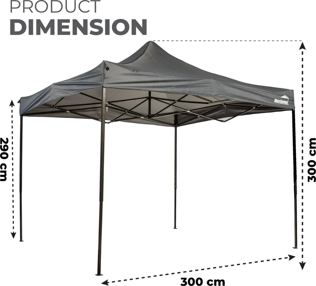 MaxxGarden Easy-up Partytent - 3x3m - Standaard - Waterdicht - Opvouwbaar - Inclusief Draagtas - Antraciet - Afbeelding 3