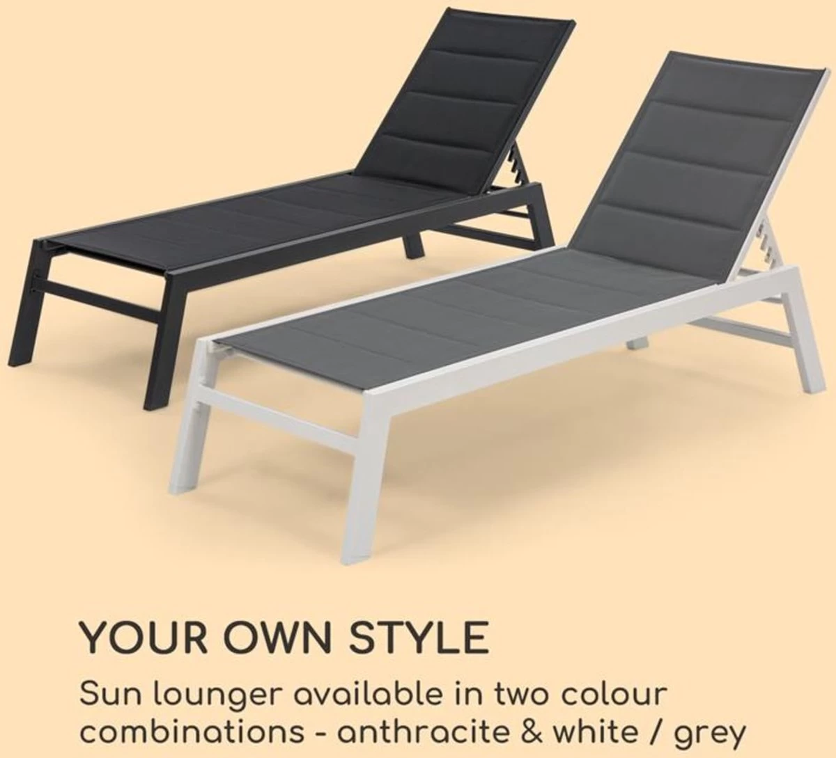 Blumfeldt Renazzo Lounge Ligstoel - Ligbed Voor De Tuin - Aluminium Tuinstoel - 6 Standen - Waterafstotend - Bekleding Van 70 % Pvc En 30 % Polyetheen - Zwart - Afbeelding 6