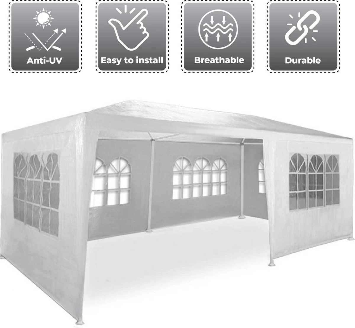 MaxxGarden Partytent - Paviljoen - 300 X 600 X 250 Cm - Met Zijwanden - Waterdicht Pro - 32mm Buizen – Wit - Afbeelding 4