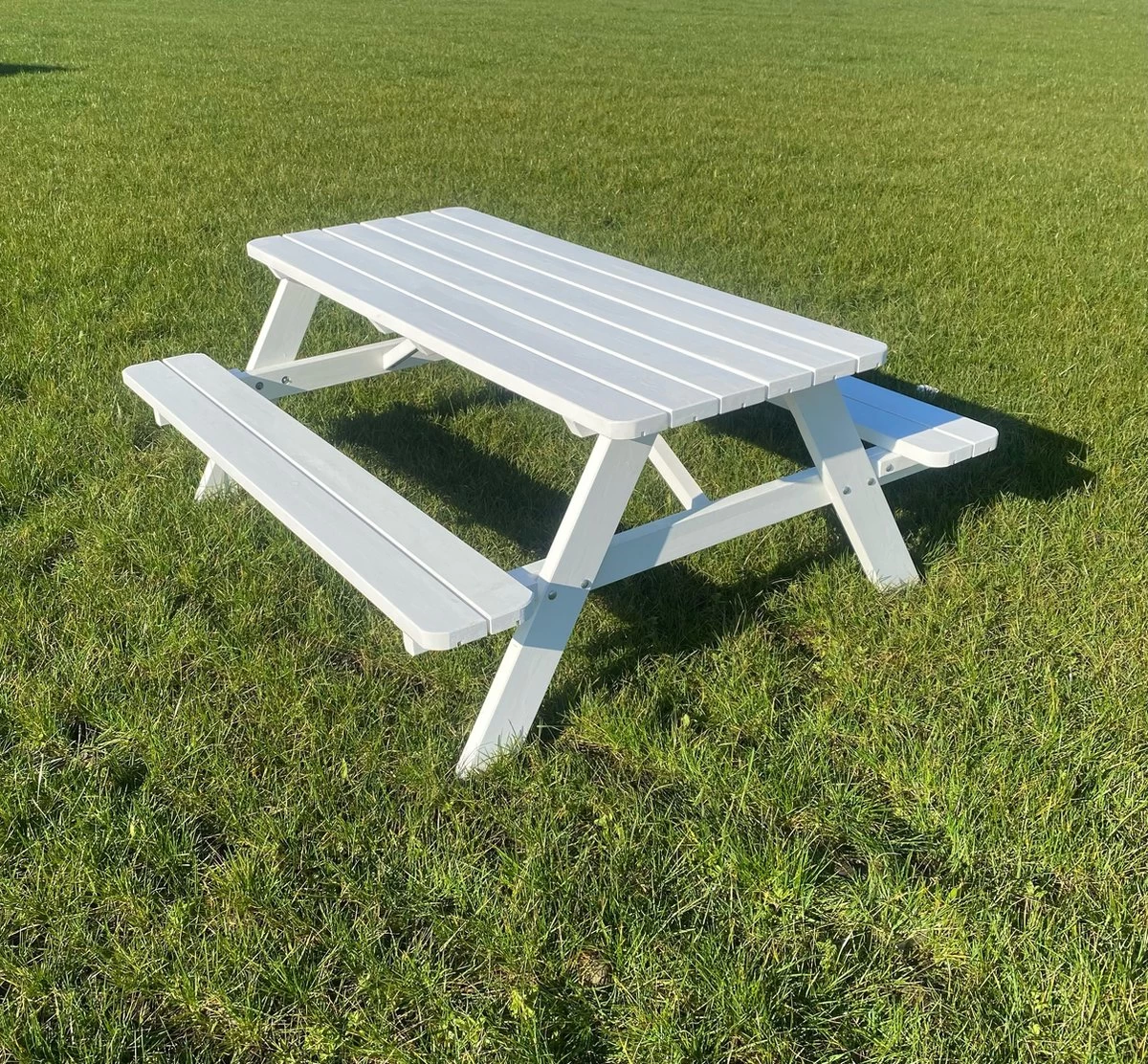 Goedkopepicknicktafels.nl | Witte XL Picknicktafel | Tuintafel 6 Persoons | Wit Gespoten Gedroogd Grenen Hout! - Afbeelding 7