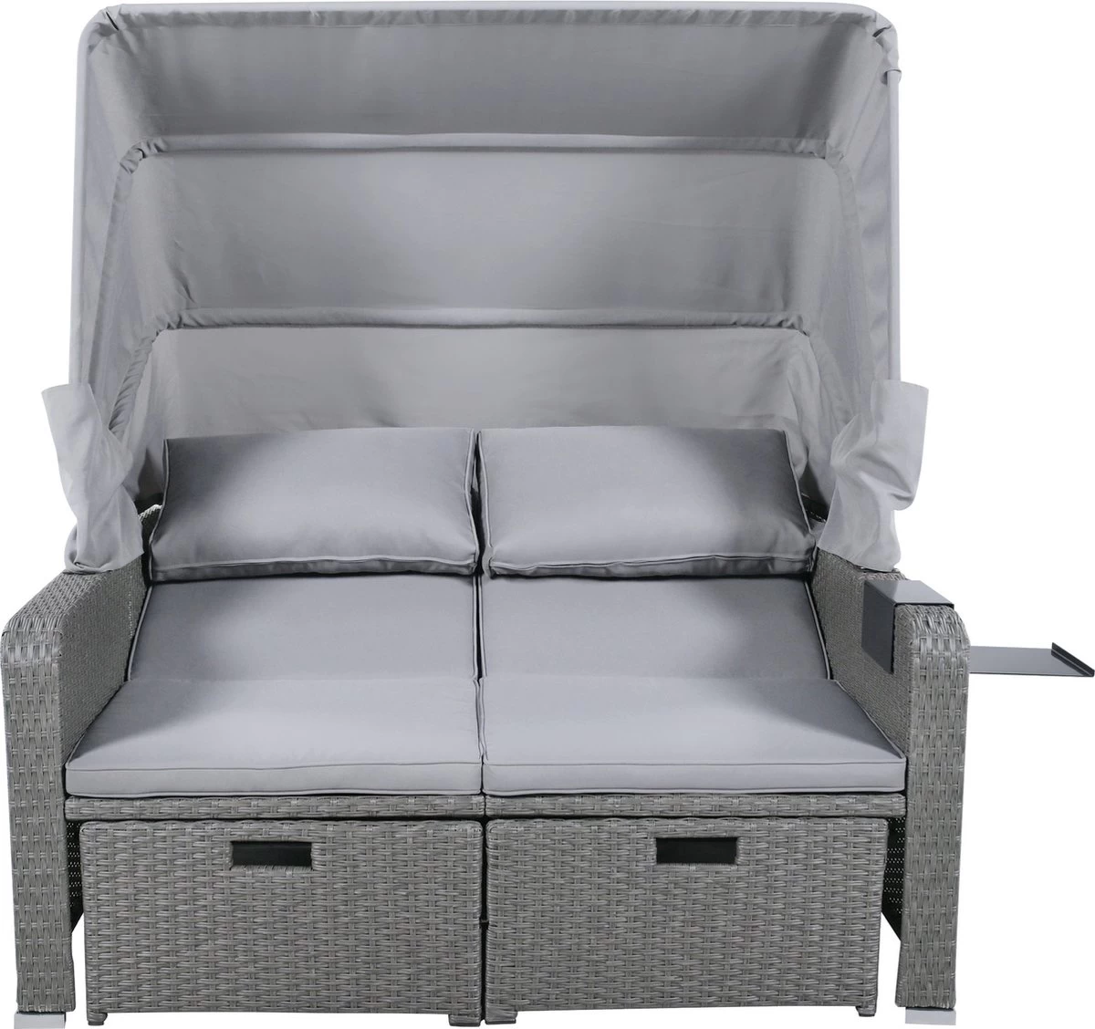 Polyrattan Patio Rieten Meubels Set Voor 2 Personen-Outdoor Rattan Sofa Set Met Intrekbare Luifel-lounge Bank-PE Rotan Loveseat Voor Achtertuin Veranda Tuin Zwembad Balkon-grijs - Afbeelding 7