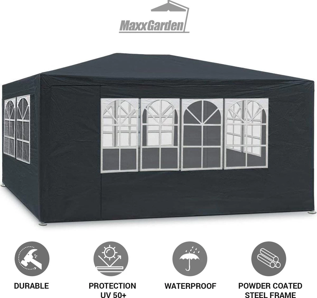 MaxxGarden Partytent - Paviljoen - 3x4m - Incl. Zijwanden - Waterdicht - Antraciet - Afbeelding 6